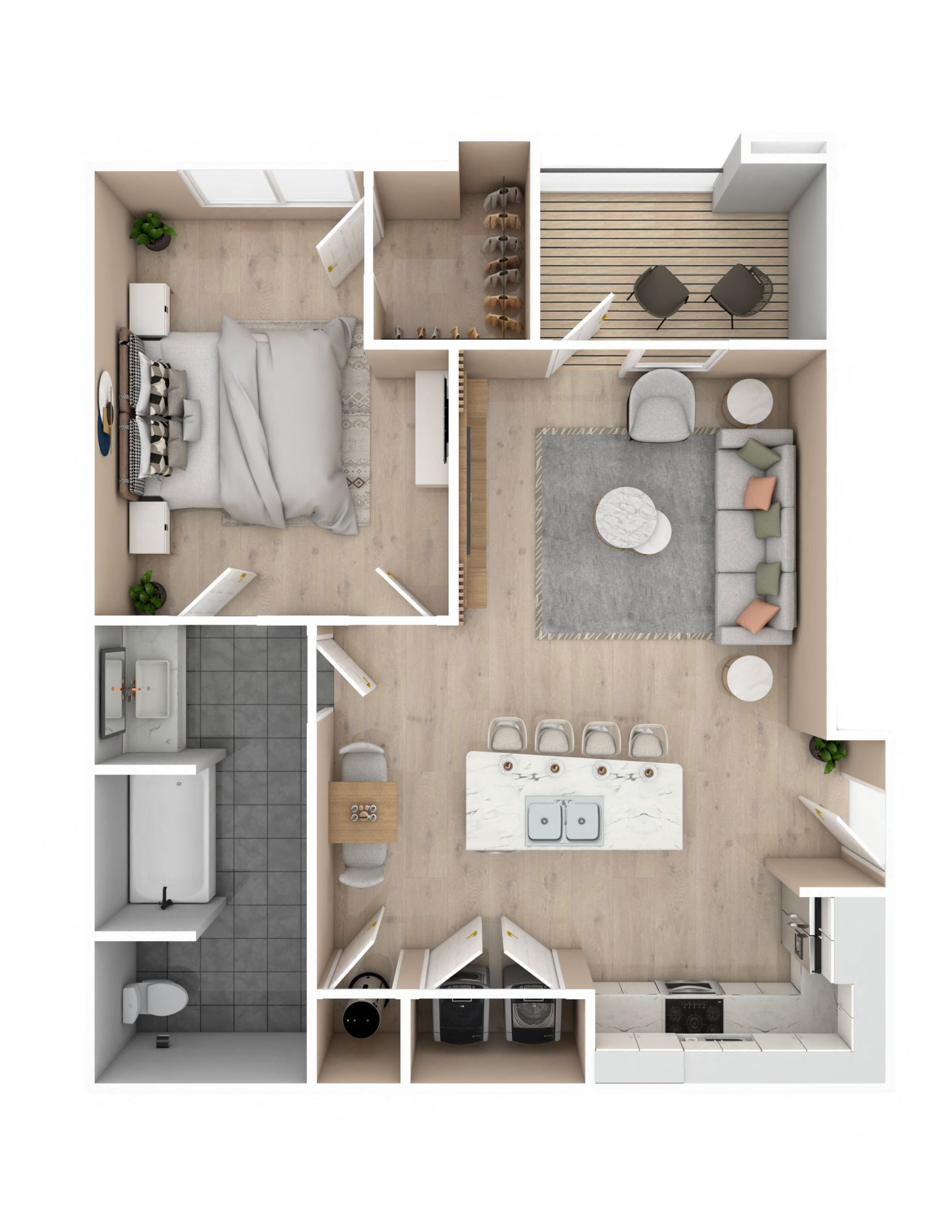 Floor plan for 1 bed, 1 bath, 724 sqft